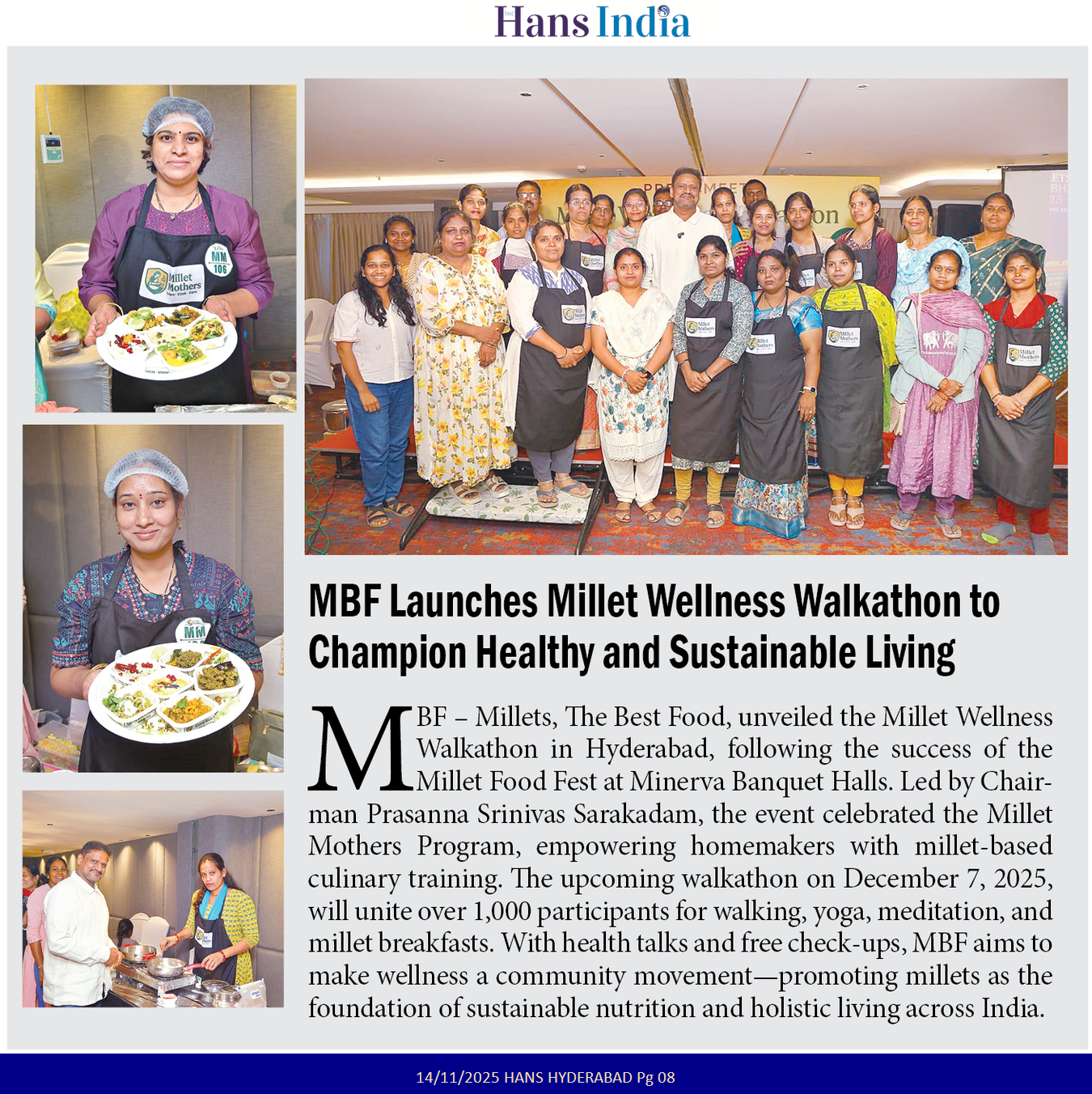 The Hans India — MBF Launches Millet Wellness Walkathon to Champion Healthy & Sustainable Living